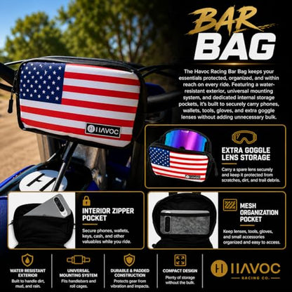 Havoc Racing Bar Bag - Universal Handlebar Bag for Motorcycles, Dirt Bikes, ATVs, UTVs - Fits Goggles, Phone, Tools -8"x5"x2" - color: Black