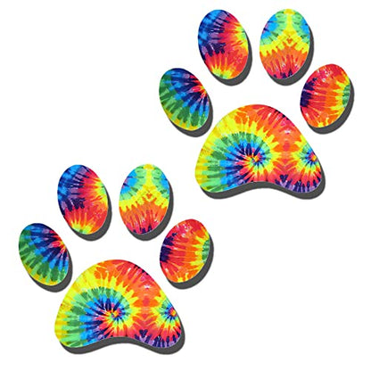 2 Pack 5.1" Rainbow Tie Dye Cat Dog Pawprint, Reflective Vinyl Car Decals Stickers Van Trucks Women Men Motorcycle Laptop Decals Skateboard Bike Bumper Window - color: Paw-2