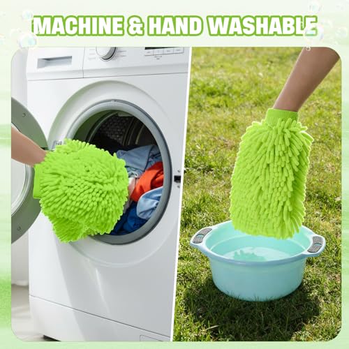 24 Pack Car Wash Mitt Bulk Microfiber, 10'' x 8'' Chenille Car Wash Mitt Gloves, Scratch Free Double Sided No Lint No Marks for Truck SUV and All Vehicle Surfaces (Lime Green) - color: Lime Green