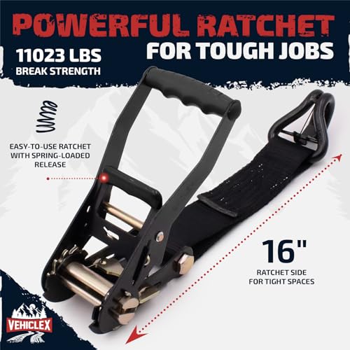 Vehiclex Car Tie Down Kit with Axle Straps 4PCS — 2" Reinforced Axle Straps + Heavy Duty Ratchet Straps with Double J-Hooks for Cars, Trucks & UTVs - style: Car Tie Down kit