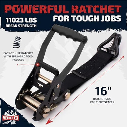 Vehiclex Car Tie Down Kit with Axle Straps 4PCS — 2" Reinforced Axle Straps + Heavy Duty Ratchet Straps with Double J-Hooks for Cars, Trucks & UTVs - style: Car Tie Down kit