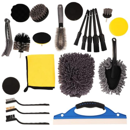 NUOBESTY 23pcs Auto Detail Brush Set with Car Wheel Cleaner Brush and Motorcycle Chain for Interior and Exterior Car and Bike Cleaning