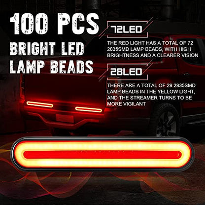 100 LED Trailer Tail Lights, 2835SMD Bright LED Stop/Brake/Sequential Turn Signal Light Bar, Waterproof, DC12-30V - color: Amber&Red