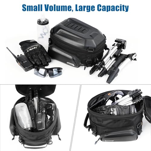HUNTVP Expandable Motorcycle Tail Bag Motorcycle Bags 12L-18L Rear Seat Luggage Bag with Rain Cover and Helmet Bags Waterproof, Black