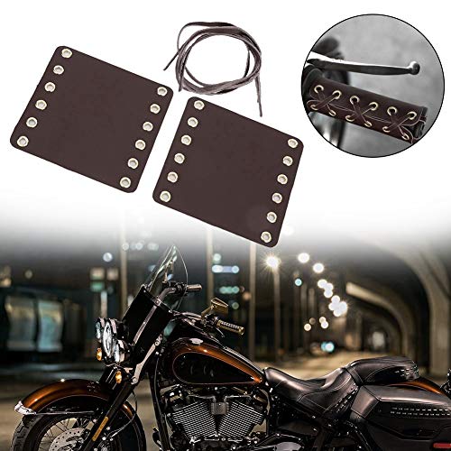 Aramox Motorcycle Handlebar Wraps, 2-Piece Leather Grip Covers with Strap, Brown Heated Grip Pads, Modification Accessories - color: Brown