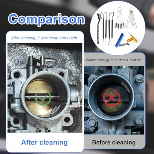 lasuroa Carburetor Cleaning Kit, Includes 1 Single Head Brush 23 Needles 5 Nylon Brushes 1 Scraper and 4 Cleaning Hooks for Motorcycle ATV Chainsaw & Welder