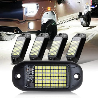 Nicoko 4Pods Pure White 72 LEDs SMD Chips 72w High Power Rock Lights Super Bright White Offroad Car Boat Underglow Lights IP68 Waterproof for Truck SUV UTV ATV RZR - size: Pure white rock lights - 4 pack