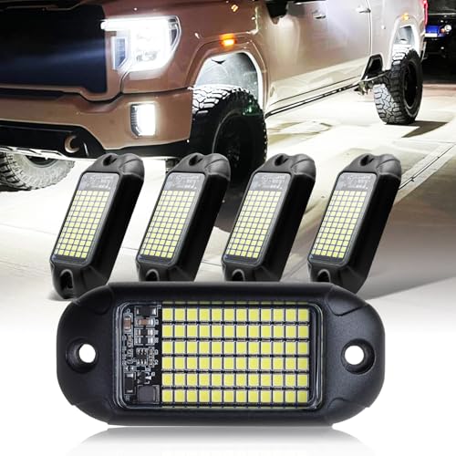 Nicoko 4Pods Pure White 72 LEDs SMD Chips 72w High Power Rock Lights Super Bright White Offroad Car Boat Underglow Lights IP68 Waterproof for Truck SUV UTV ATV RZR - size: Pure white rock lights - 4 pack