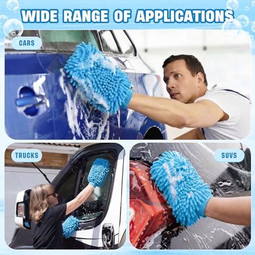 24 Pack Car Wash Mitt Bulk Microfiber, 10'' x 8'' Chenille Car Wash Mitt Gloves, Scratch Free Double Sided No Lint No Marks for Truck SUV and All Vehicle Surfaces (Blue) - color: Blue