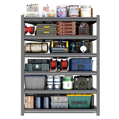 45"W Heavy Duty Shelving 6-Tier, Garage Storage Adjustable Shelf Rack, Metal Organizer Ideal for Pantry, Closet, Kitchen, Warehouse, 18 Inches Deep, Larage Storage Shelves, Black, 77.4"H - size: 6 Tier | 78" H x 45"W x 18"D
