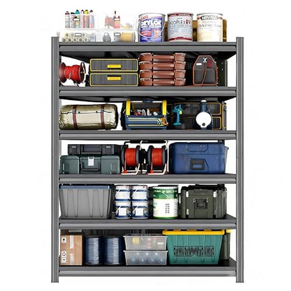 45"W Heavy Duty Shelving 6-Tier, Garage Storage Adjustable Shelf Rack, Metal Organizer Ideal for Pantry, Closet, Kitchen, Warehouse, 18 Inches Deep, Larage Storage Shelves, Black, 77.4"H - size: 6 Tier | 78" H x 45"W x 18"D