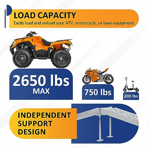 ATV Loading Ramps with Support Legs for Pickup Truck, 7.5FT Aluminum Folding Ramp, Upgraded Ramps for Motorcycle, Snow Blower, Dirt Bike, Lawnmowers / 2650lbs Max Load / 2Pcs
