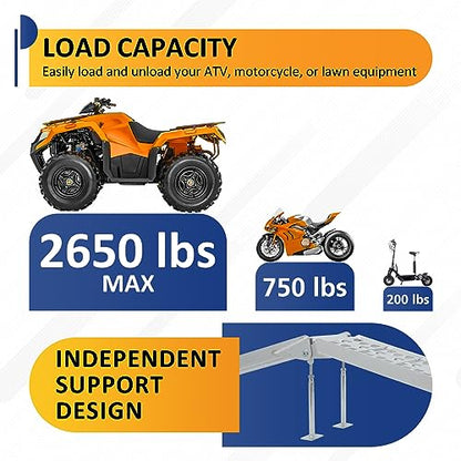 ATV Loading Ramps with Support Legs for Pickup Truck, 7.5FT Aluminum Folding Ramp, Upgraded Ramps for Motorcycle, Snow Blower, Dirt Bike, Lawnmowers / 2650lbs Max Load / 2Pcs