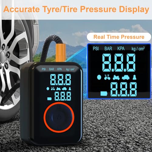 Tire Inflator Portable Air Compressor Heavy Duty 150PSI Faster Inflation Power Bank with Digital Gauge Pre-Set Auto Shut-Off LED flashing Lights Cordless Air Pump for Car Motorcycle, Bike, Balls
