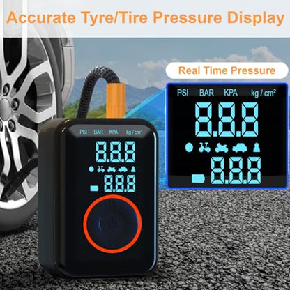Tire Inflator Portable Air Compressor Heavy Duty 150PSI Faster Inflation Power Bank with Digital Gauge Pre-Set Auto Shut-Off LED flashing Lights Cordless Air Pump for Car Motorcycle, Bike, Balls