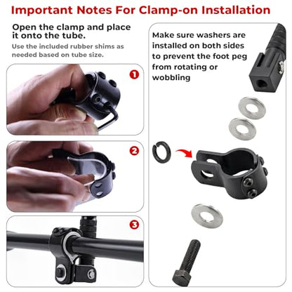 2-in-1 Clamp-On & Bolt-On Foldable Foot Pegs, Motorcycle Foot Pegs with Removable Pipe Clamps, M8 Mount or 26–32mm Tube Fit, for E-Bike, Mini Bike & Custom Builds （1 Pair, Anodized Blue) - color: Anodized Blue