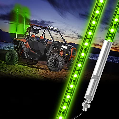 2PCS 1.2M Green LED Whip Light for Truck, BESTZHEYU 4FT ATV UTV LED Whip Light Antenna Whips for RZR Polaris Off-Road Sand Dune Buggy 4x4 - color: 1.2M Green Whip Light