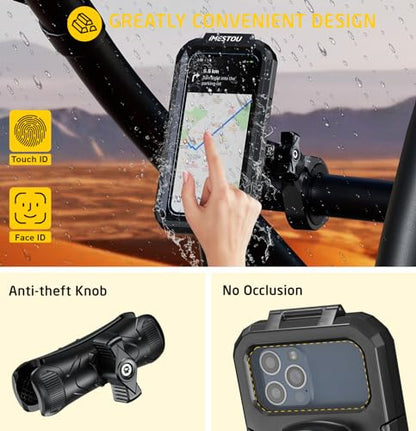 iMESTOU Waterproof ATV Phone Mount with Aluminum 1" Ball Large Clamp Mount Adapter Fits for ATV UTV 1.5''/1.75''/1.85''/2''/2.1'' Handlebars, Suitble for 5.5"-6.8" Smartphones (Size L) - size: L for 5.5"-6.8" Phones