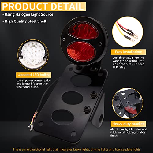 Rich Choices Motorcycle Tail Lights with Side License Plate Bracket Brake Lights Integrated Stop Light Waterproof Aluminum Universal 12V for Sportster 883 1200 Cruiser Bobber Chopper - color: Black#4