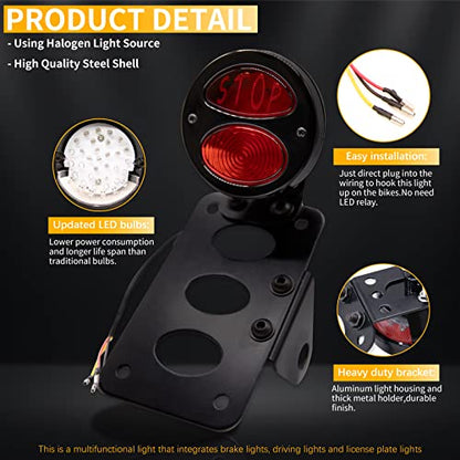 Rich Choices Motorcycle Tail Lights with Side License Plate Bracket Brake Lights Integrated Stop Light Waterproof Aluminum Universal 12V for Sportster 883 1200 Cruiser Bobber Chopper - color: Black#4