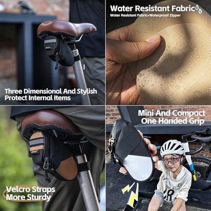 Rhinowalk Compact Bike Seat Bag – 0.4L Waterproof Saddle Pouch, Reflective Strip, and Inner Mesh Pocket – Fits Under Bicycle Seat (Black) - color: Black