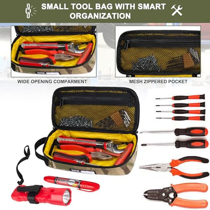 Rough Enough Small Tool Bag - 9" Padded Tool Pouch for Electricians, Motorcycle Repair, Camping - Compact Heavy Duty Water-Resistant EDC Organizer, Camo