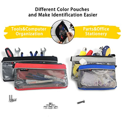 IRONLAND Zipper Pouches, Small Tools Bag, Waterproof Mesh Pouches, Tool Zipper Pouch, Travel Pouch, Clear Cosmetic Bag Case 4 Pack - size: 4 Pack Combo Pro+