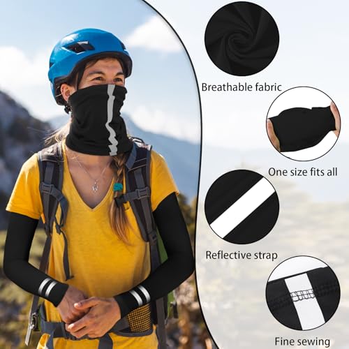10 PCS UV Protection Reflective Strap Arm Sleeves and Neck Gaiter Reflective Safety Bandana for Outdoor Activities - color: Light Grey + Dark Grey + Black