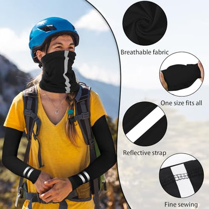 10 PCS UV Protection Reflective Strap Arm Sleeves and Neck Gaiter Reflective Safety Bandana for Outdoor Activities - color: Light Grey + Dark Grey + Black
