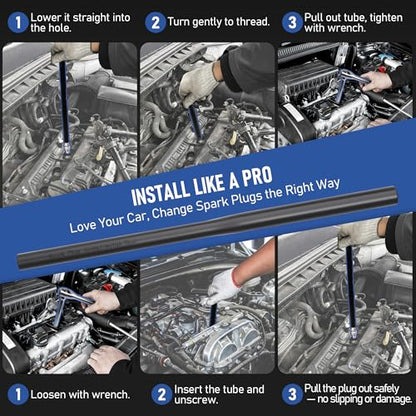 12pc Magnetic Spark Plug Socket Set with Installation Tube, 3/8" Click Torque Wrench, Spark Plug Gap Tool, Magnetic Swivel Sockets, U Joint and 10" Extension Bar（12pcs） - style: Pro Torque-Control Set