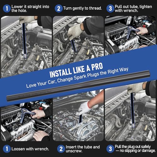 12pc Magnetic Spark Plug Socket Set with Installation Tube, 3/8" Click Torque Wrench, Spark Plug Gap Tool, Magnetic Swivel Sockets, U Joint and 10" Extension Bar（12pcs） - style: Pro Torque-Control Set