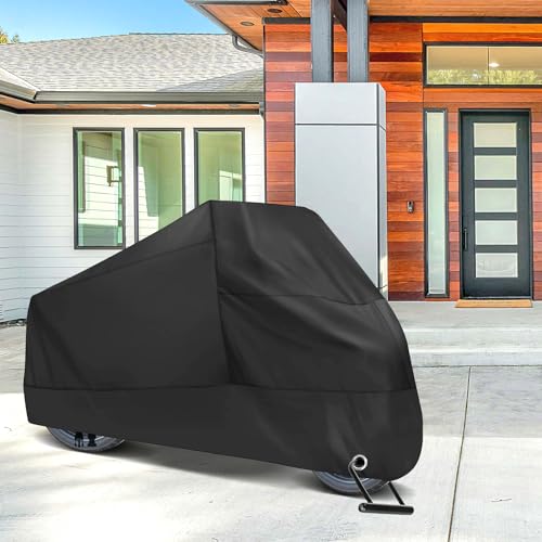 Motorcycle Cover Waterproof: Durable Heavy Duty Motorcycle Cover with Windproof and Security System - Fits up to 104 Inch Large Motorcycle (210D) - size: 210D - 104 Inch