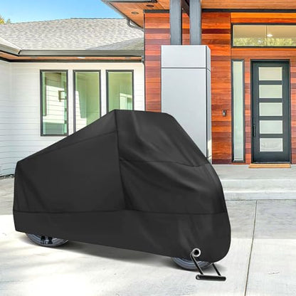 Motorcycle Cover Waterproof: Durable Heavy Duty Motorcycle Cover with Windproof and Security System - Fits up to 104 Inch Large Motorcycle (210D) - size: 210D - 104 Inch
