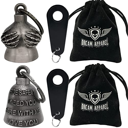 Dream Apparel 2 Pack Motorcycle Bells Guardian Angel for Biker Rider Men Women Ride Riding with Hangers, Drive Away Gremlins - color: Handful + Ride Safely & I Need You & Love You