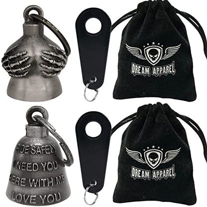 Dream Apparel 2 Pack Motorcycle Bells Guardian Angel for Biker Rider Men Women Ride Riding with Hangers, Drive Away Gremlins - color: Handful + Ride Safely & I Need You & Love You