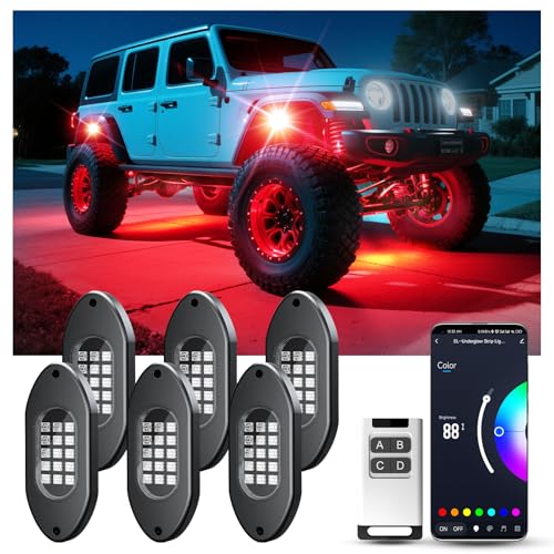 Honalia LED Rock Lights for Trucks 6 pods, Multicolor RGB Underglow Kit for Cars with Bluetooth APP Control for ATV Accessories Golf Cart Four Wheeler RZR UTV Truck Accessories - color: RGB, size: 6 Pods