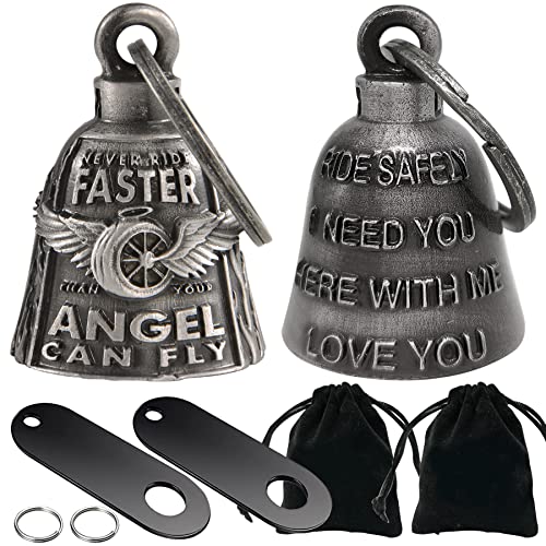 Dream Apparel 2 Pack Motorcycle Bells Guardian Angel for Biker Rider Men Women Ride Riding with Hangers, Drive Away Gremlins - color: Wing Wheel + Ride Safely & I Need You & Love You