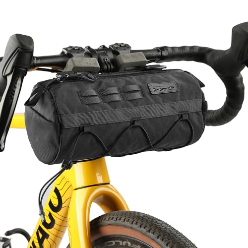 Rhinowalk Bike Handlebar Bag 2.8L Waterproof Front Tube Bag for Road, Gravel, and Mountain Bikes, Cylindrical EVA Frame Pack with Shoulder Strap (Black) - color: Black