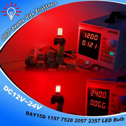 Heifymi 1157 Led Bulb 3 Watt DC12-24V BAY15D 7528 2057 2357 Brilliant Red LED Replacement for Car Camper RV Trailer Boat Brake Tail Stop Signal Light, 2 Pack - color: Brilliant Red, size: BAY15D
