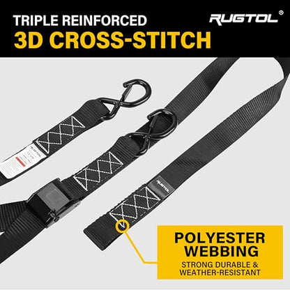 Rugtol Motorcycle Tie Down Straps, 1.5in x 10FT Cam Buckle Straps with S Hooks Integrated Soft Loops, 1560lb Break Strength Heavy Duty Dirt Bike Straps for Securing Motorbikes, Kayak, Cargo 2 Pack