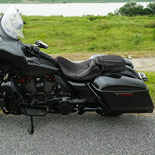 SLMOTO Two-up Front Rear Driver Passenger Seat Detachable Motorcycle Driver & Passenger Motorcycle Seat Fit for Harley Touring Road King Special FLHRXS Black White - color: StyleA Black White Seat