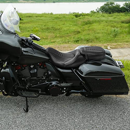 SLMOTO Two-up Front Rear Driver Passenger Seat Detachable Motorcycle Driver & Passenger Motorcycle Seat Fit for Harley Touring Road King Special FLHRXS Black White - color: StyleA Black White Seat