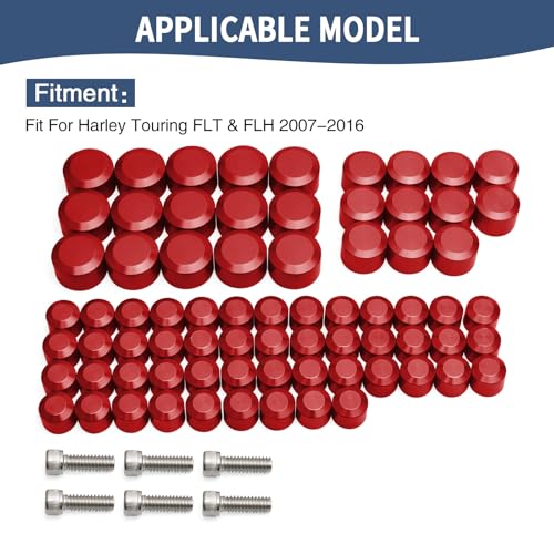 Motorcycle Bolt Covers Engine Bolt Toppers Caps Kit Fit for Harley 2007-2016 Touring Road Glide Street Glide Road King Electra Glide FLT FLH (Red) - color: Red