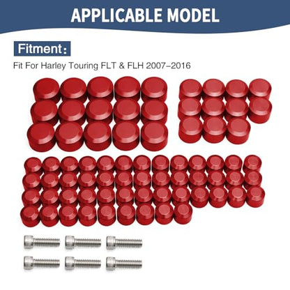Motorcycle Bolt Covers Engine Bolt Toppers Caps Kit Fit for Harley 2007-2016 Touring Road Glide Street Glide Road King Electra Glide FLT FLH (Red) - color: Red
