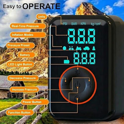 Tire Inflator Portable Air Compressor Heavy Duty 150PSI Faster Inflation Power Bank with Digital Gauge Pre-Set Auto Shut-Off LED flashing Lights Cordless Air Pump for Car Motorcycle, Bike, Balls