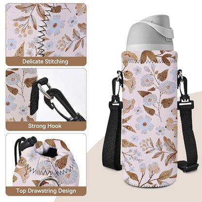 RICHEN Neoprene Water Bottle Carrier Bag with Adjustable Shoulder Strap,Insulated Water Bottle Cover for Stainless Steel/Glass/Plastic Bottles - color: BC-59, size: 750ml
