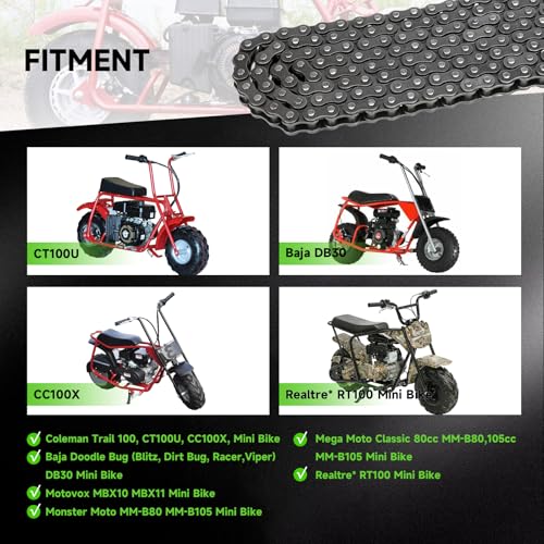 35 Chain 140 Links Chain Breaker Kit for Mini Bike Coleman CT100U CC100X Baja DB30 Blitz Racer Motovox MBX10 MBX11 Monster Mega Moto 80 105cc Predator 212cc 100cc 97cc Go Kart Minibike Parts