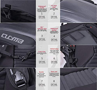 Waterproof Motorcycle Backpack With Reflective Strip Helmet Storage Stealth Holder Carbon Fiber Hard Shell Large Capacity Motocross Racing Riding Turtle Bag Expanded Capacity thickened