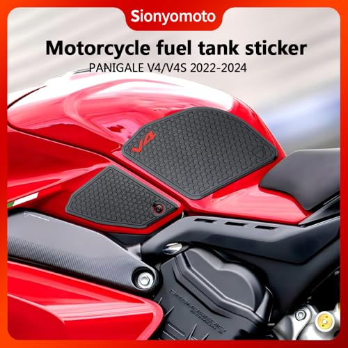 Fuel Gas Tank Pad Protector Stickers Decal Set Compatible with Panigale V4/V4S 2022 2023 2024- Anti-Slip Protective Kit, Black | 4-Piece