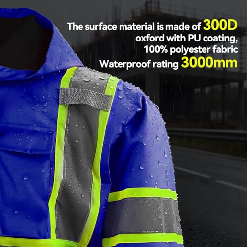 KARXICIY ZUJA Hi Vis Reflective Safety Jacket for Men Women Construction Jacket with Hood High Visibility Safety Rain Jacket - color: Blue - Thickening, size: Small